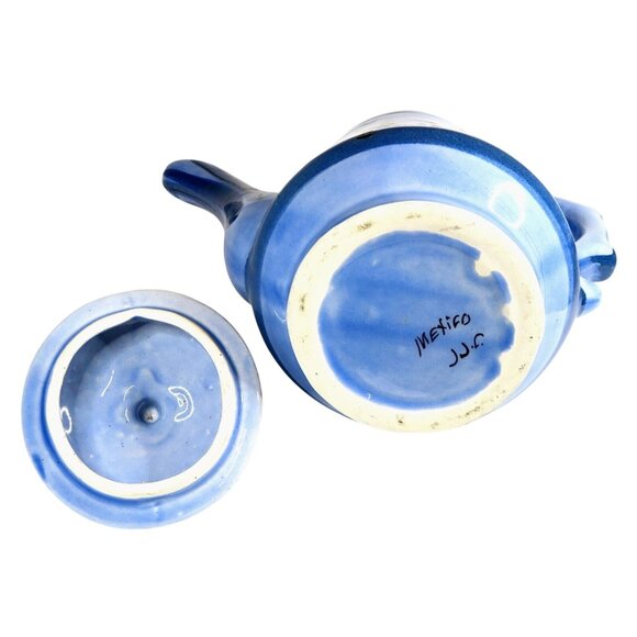 Tonala Blue Bird & Butterfly Teapot with Lid Vintage Signed Mexican Pottery - Picture 7 of 9